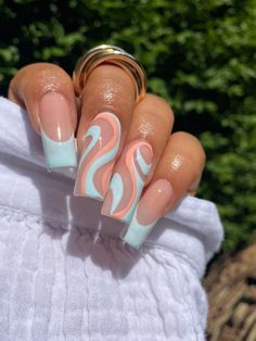 Nail Art Funky, Peach Nails, Aesthetic Nails, Smink Inspiration, Long Acrylic Nails Coffin, Summer Acrylic Nails, Acrylic Nails Coffin