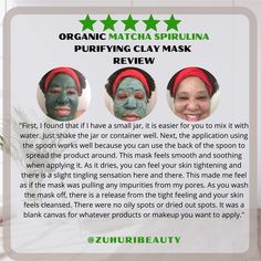 The Zuhuri Beauty Organic Matcha Spirulina Purifying Clay Mask is suitable for all skin types, providing detoxification from harmful toxins, reduction of acne breakouts, and minimization of enlarged pores. It also protects the skin from environmental damage and has anti-aging, anti-inflammatory, and antioxidant benefits to safeguard cells against free radical damage. Instructions for mixing the powder with water and/or oil will be provided. May arrive in different jar and it may be BPA free plas Natural Cleaning Solutions, Organic Matcha, Healthy Hair Care, Cystic Acne, Body Serum, Enlarged Pores, Clay Mask, Skin Cleanser Products, Skin Care Solutions