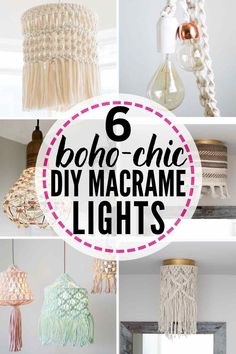 different chandeliers with the words boho chic diy macrame lights