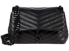 Rebecca Minkoff Edie Crossbody - Cross Body Handbags : Black 4 : Indulge in a bold new style, the Rebecca Minkoff Edie Crossbody bag. Made of leather with quilted detail. Flap with snap closure. Crossbody strap with chain detail. Exterior back slip pocket. Flat bottom. Lining made of polyester. Interior zip pocket. Imported. Measurements: Bottom Width: 8 1 2 in Depth: 1 3 4 in Height: 5 1 4 in Strap Length: 46 in Strap Drop: 23 in Weight: 1 lb 6.8 oz Please note, the hardware color and interior Rebecca Minkoff Crossbody Bag, Rebecca Minkoff Handbags, Handbags Black, Rebecca Minkoff Bag, Black Crossbody, Black Purses, Perfect Bag, Chanel Boy Bag, Black Handbags