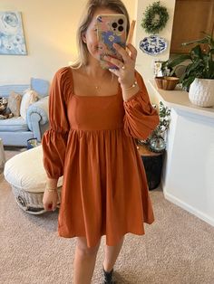 Stay cozy and stylish this season with this Pumpkin Pie Mini Dress. Perfect for a day spent outdoors or a Thanksgiving feast, this fall dress pairs perfectly with your go-to boots. Get ready to make a statement! Featuring a square neckline, smocked back, and 3/4 quarter length sleeve, the delicate details will make you feel pretty as pie! Pumpkin Pie Mini, Thanksgiving Feast, Fall Dress, Feel Pretty, Delicate Details, Stay Cozy, Dress Romper, Fall Dresses, Pumpkin Pie