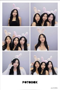 two girls are posing with bunny ears on their heads