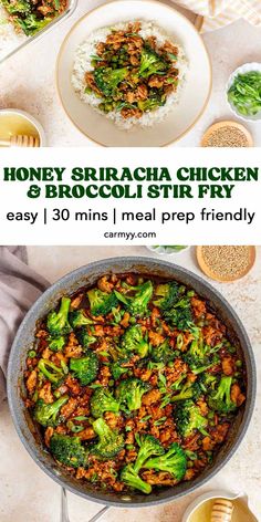 broccoli and chicken stir fry in a skillet with the title above it