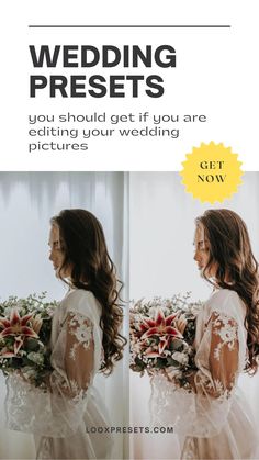 a woman in white wedding dress holding flowers