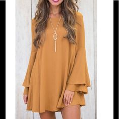 New With Tags- Fashion Simple Round Neck Long Sleeve Shift Mini Dress- Size Women Medium Casual Bell Sleeve Dress For Day Out, Spring Casual Bell Sleeve Dresses, Long Sleeve Shift Mini Dress For Brunch, Fall Brunch Mini Dress Solid Color, Casual Shift Mini Dress For Fall, Chic Shift Mini Dress For Fall, Fall Brunch Mini Dress In Solid Color, Solid Color Dress For Fall Brunch, Solid Color Dress For Brunch In Fall