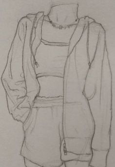 a drawing of a woman's hoodie and shorts on a mannequin