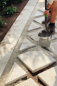 DIY Diamond Paver and Turf Walkway Pavers And Clover, Crushed Gravel Walkway, Paver Parking Pad, Front Walkway Ideas Landscaping, Landscape Pathway Ideas, Turf Walkway, Peony Landscape, Front Yard Parking, Paver Driveway Ideas