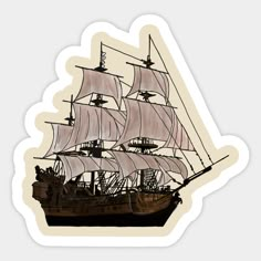 an old sailing ship sticker on a white background