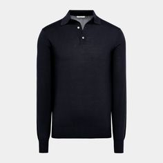 Dress it up under a tailored jacket or swap your shirt with it for a more casual anytime style-this navy long-sleeve polo shirt is an easygoing seasonal must-have. Polo Cardigan, Navy Crewneck, Zip Cardigan, Long Sleeve Polo Shirt, The Navy, Tailored Jacket, Long Sleeve Polo, Polo Collar, Mulberry Silk