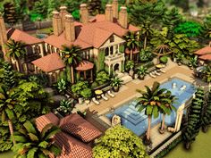 this is an artist's rendering of a mansion in the middle of palm trees