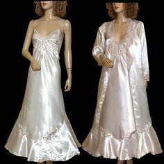 This Beautiful Jonquil By Diane Samandi Wedding Nightgown And Peignoir Robe Set Is Perfect For Any Bride To Be. The Set Comes In A Size Small (S) And Features A Solid Pattern With Long Sleeves And A Glossy White Satin Material. The Fabric Type Is Satin And The Accents Include Lace, Adding A Touch Of Elegance To The Set. The Robes And Gown Are Vintage And Come With A Vintage Look, Perfect For A Wedding-Themed Sleepover. The Set Is Made Of Polyester And Is Perfect For Regular Use. The Brand Is Jon White Sleeping Gown, Fantasy Nightgown, Wedding Nightgown, White Nightgown, Wedding Themed, Wedding White, Nightgowns, Sleepwear Robe, Satin Material