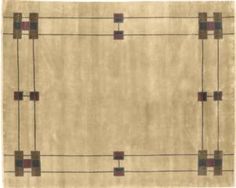 an area rug with squares and rectangles in beige, black, red and brown colors