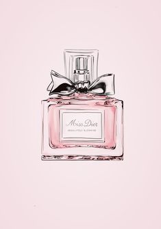 a drawing of a perfume bottle with a bow on top