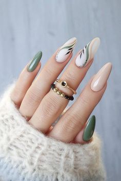 Simple Fall Nails, November Nails, Green Nail Designs, Beige Nails, Nail Swag, Gorgeous Nails, Green Nails