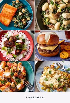 various plates of food are shown with the words popsugar above them and below it