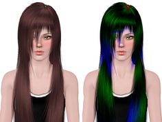 two different colored wigs are shown in this image, one is long and the other is short