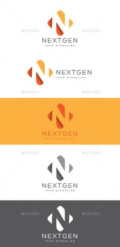 the logo for nextgen is shown in three different colors and sizes, including orange, yellow