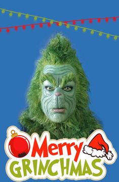 a man in a green gorilla suit with christmas lights on the side and merry grinmas sticker