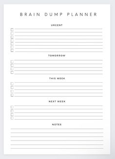 a printable brain dump planner