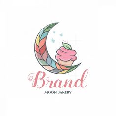 a logo for a bakery called brand moon bakery, with an ice cream sundae on top