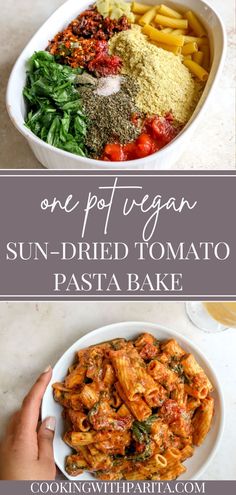 Vegan Sun-dried Tomato Pasta Bake, with 0 effort but still incredibly flavourful! Tomato Pasta Bake, Wraps Vegan, Sun Dried Tomato Pasta, Pasta Bake Recipe, Vegan Pasta Recipes, Tomato Pasta, Pasta Bake, Rigatoni