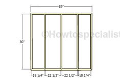 a drawing of a shed with measurements for the door and side walls, including height