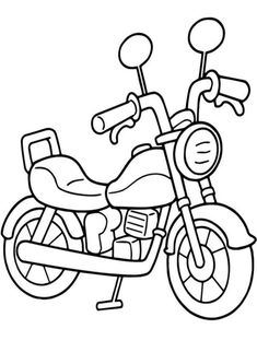 a cartoon motorcycle is shown in black and white, with the handlebars down