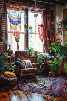 a living room filled with lots of plants and furniture