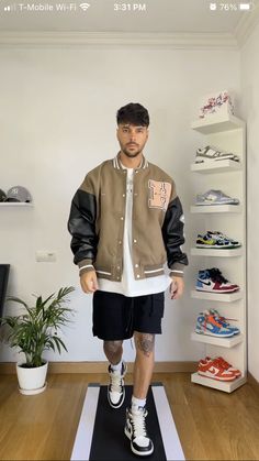 Varsity Jacket Outfit Mens, Varsity Outfit, Jordans Outfit For Men, White Tshirt Outfit, Varsity Jacket Outfit, Sweater Outfits Men, Designer Jackets For Men, Basketball Clothes, Stylish Men Casual