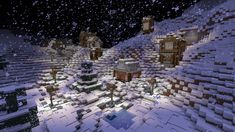 an image of a snowy village in minecraft