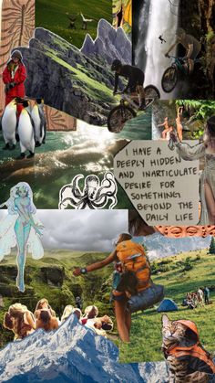 collage of images with people and animals in the background