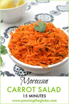 bowl of shredded carrot salad topped with a parsley leaf Raw Carrot Salad, Moroccan Carrot, Moroccan Carrot Salad, Moroccan Carrots, Carrot Salad Recipes, Moroccan Spices, Shredded Carrots, Healthy Side Dish, Raw Carrots