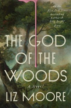 the book cover for the god of the woods by liz moore with an umbrella sticking out of it