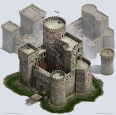 an image of a castle with towers and gates