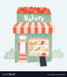 an illustration of a bakery with a phone in front of it