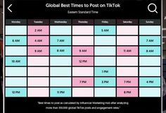 an image of a timetable with the time and date for each event in different colors