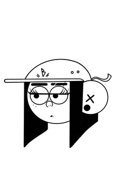 a black and white drawing of a person with a hat on top of their head