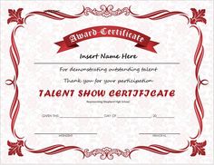 an award certificate for talent show