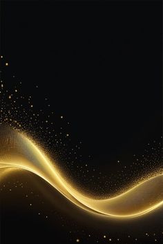 a black background with gold lines and dots in the shape of an abstract wave on top of it