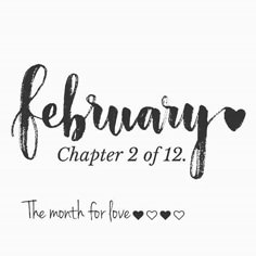 the logo for february, with hearts in black ink