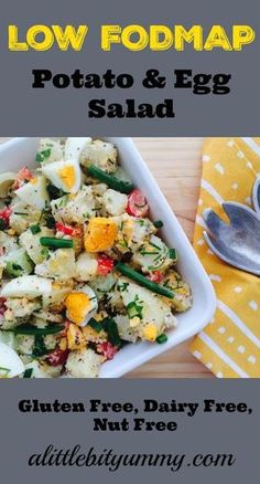 Simple Low FODMAP Potato & Egg Salad. Perfect for lunch or as a side salad. This recipe is also gluten free, dairy free & nut free. Potato Egg Salad, Fodmap Lunch, Fodmap Friendly Recipes, Low Fodmap Diet Recipes, Potato Salad With Egg, Fodmap Diet Recipes, Ibs Recipes, Quick Diet, Boiled Egg Diet