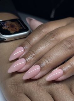 Gel Nail Polish On Natural Nails, Acrylic Overlay Nails Almond, Overlay Almond Nails, Natural Acrylic Nails Almond, Nails 2024 Almond, Mail Styles, Nail Almond Ideas, Short Nude Almond Nails