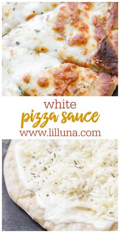 white pizza sauce with cheese on top and in the middle, next to another image