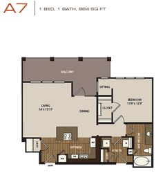 the floor plan for an apartment with two bedroom and one bathroom, including a den