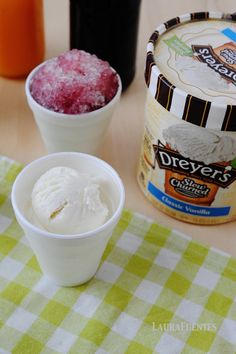 three different types of ice cream on a table