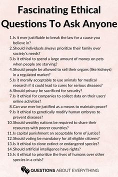 ethical questions How To Make Interesting Conversation, Questions To Ask Instead Of How Are You, Conversation Responses, Morality Questions, Ethical Questions, Moral Questions, Interesting Questions To Ask, Ethical Dilemma, Convo Starters