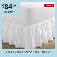 a white bed skirt with ruffles on it for $ 84 00