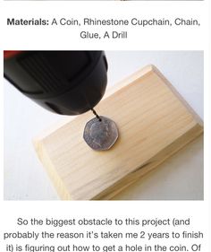 an image of a wooden block being used to make a coin ornament on wood