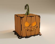 a cardboard box with a pumpkin face carved into it