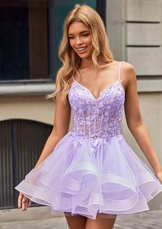 A-line V Neck Short/Mini Tulle Homecoming Dress with Appliqued Beading S8013H - Homecoming Dresses - Stacees Senior Hoco, Purple Homecoming, Long Sleeve Homecoming Dress, Mitzvah Dresses, Bat Mitzvah Dresses, Mermaid Ball Gown, Purple Homecoming Dress, Tulle Homecoming Dress, Pink Bride